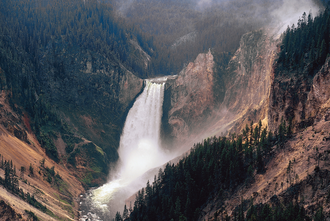 Yellowstone River and Lower Falls , Yellowstone National Park , Wyoming